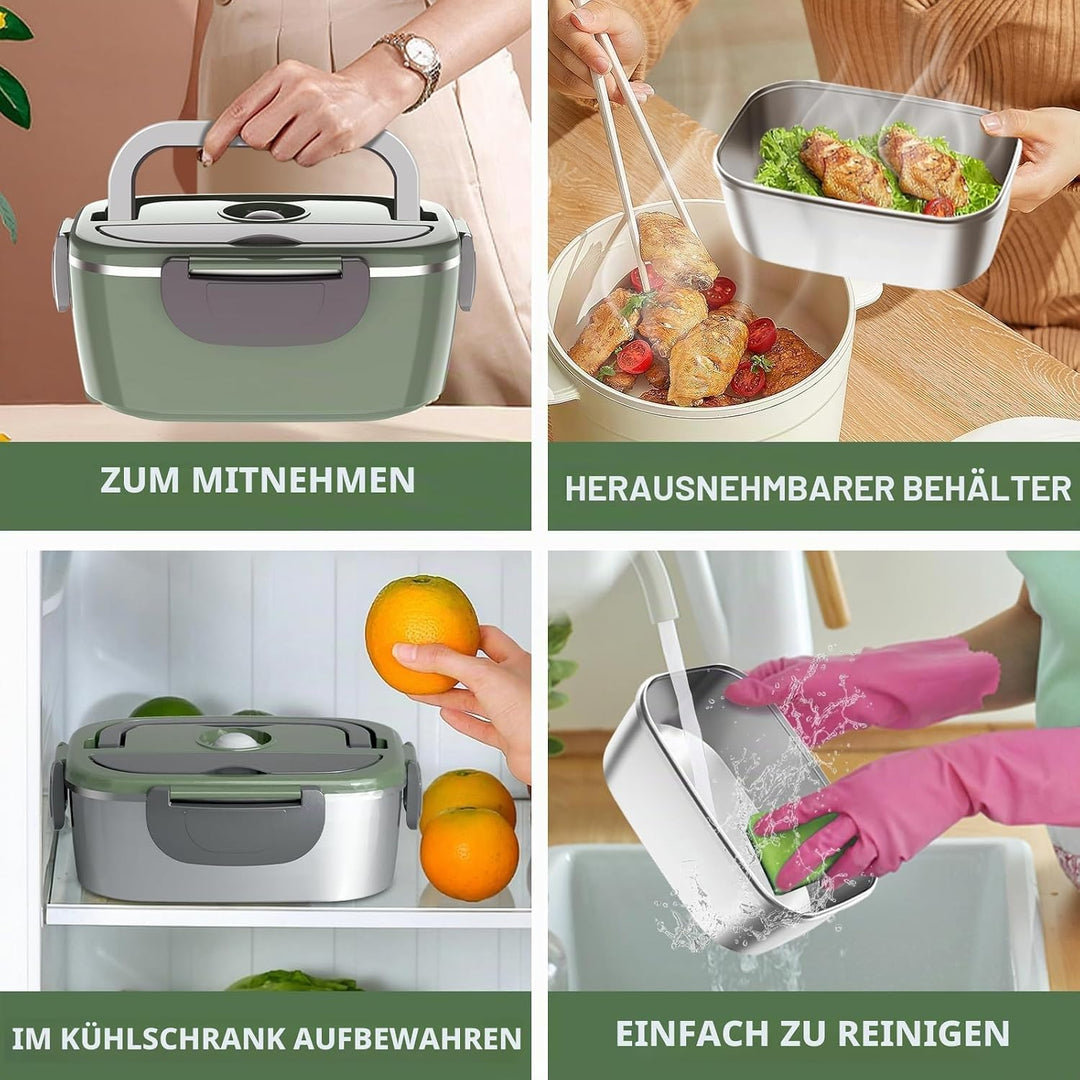 Elektrische Lunchbox 100W, 3-in-1 tragbare beheizte Lunchbox, Herausnehmbare Edelstahl-Brotdose, 12V