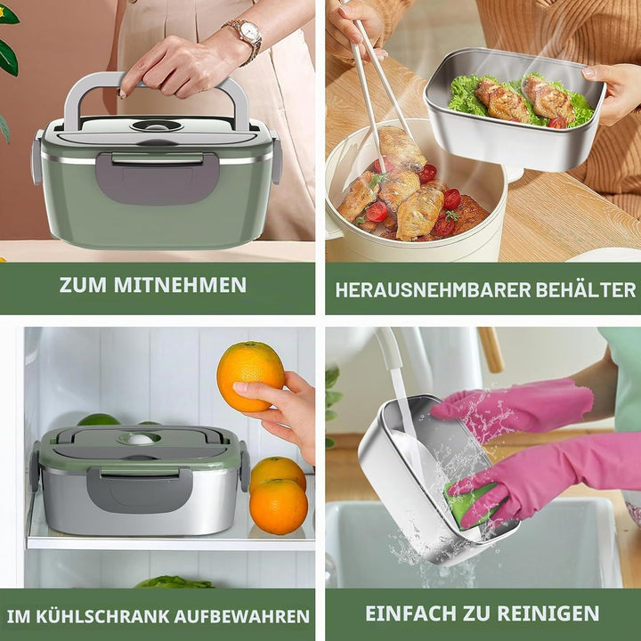 Elektrische Lunchbox 100W, 3-in-1 tragbare beheizte Lunchbox, Herausnehmbare Edelstahl-Brotdose, 12V