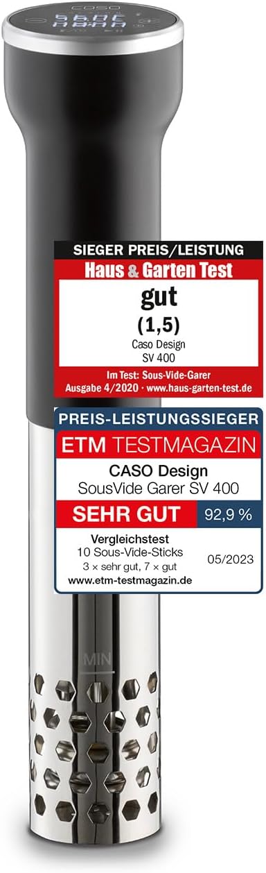 CASO SV400 Sous Vide Stick, für Behälter bis 20l Volumen, 25-90°C in 0,5°C Schritten, IPX7, platzspa