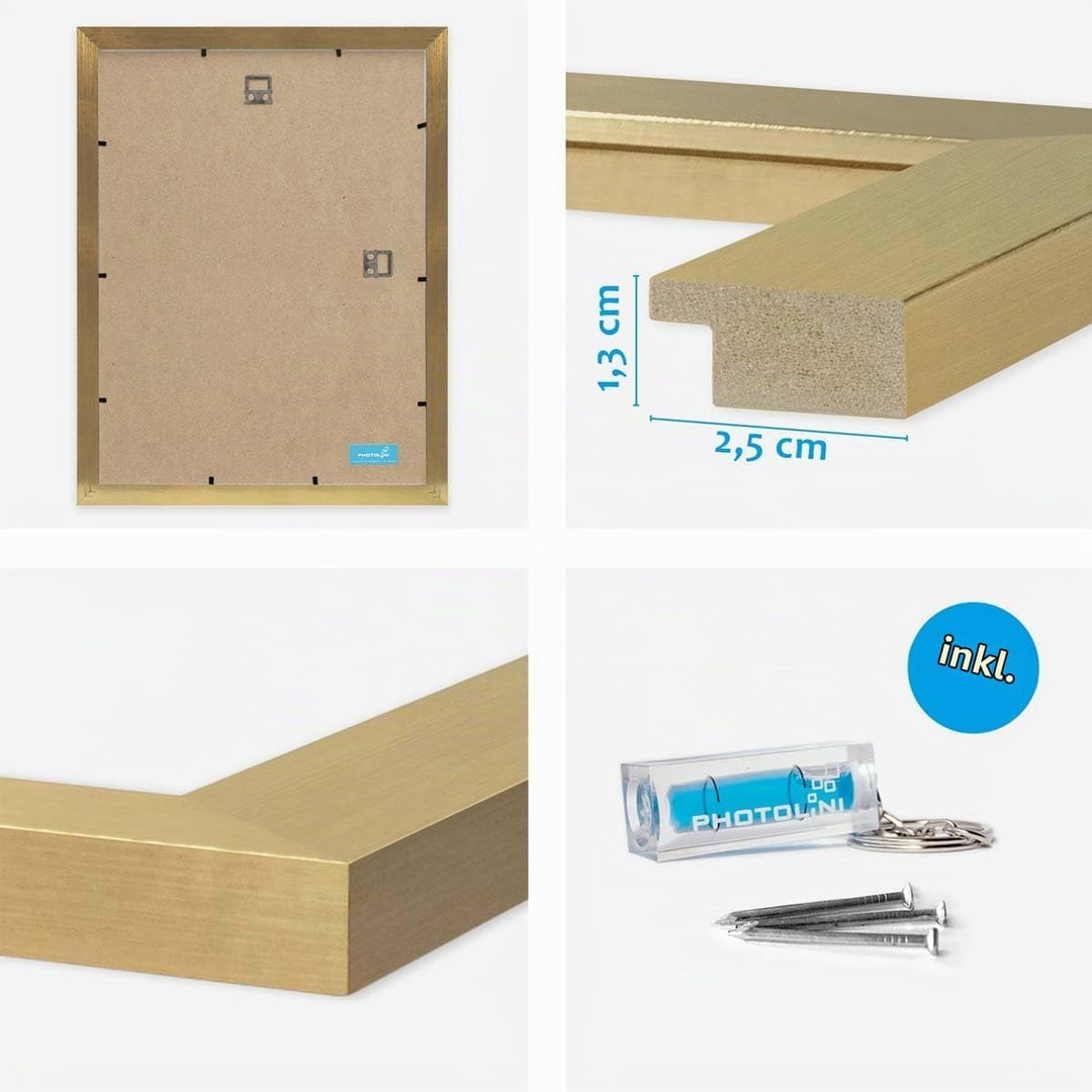 PHOTOLINI Bilderrahmen 40x60 Gold Holz MDF, 3er Set breite 40x60 cm Bilderrahmen gold mit bruchsiche