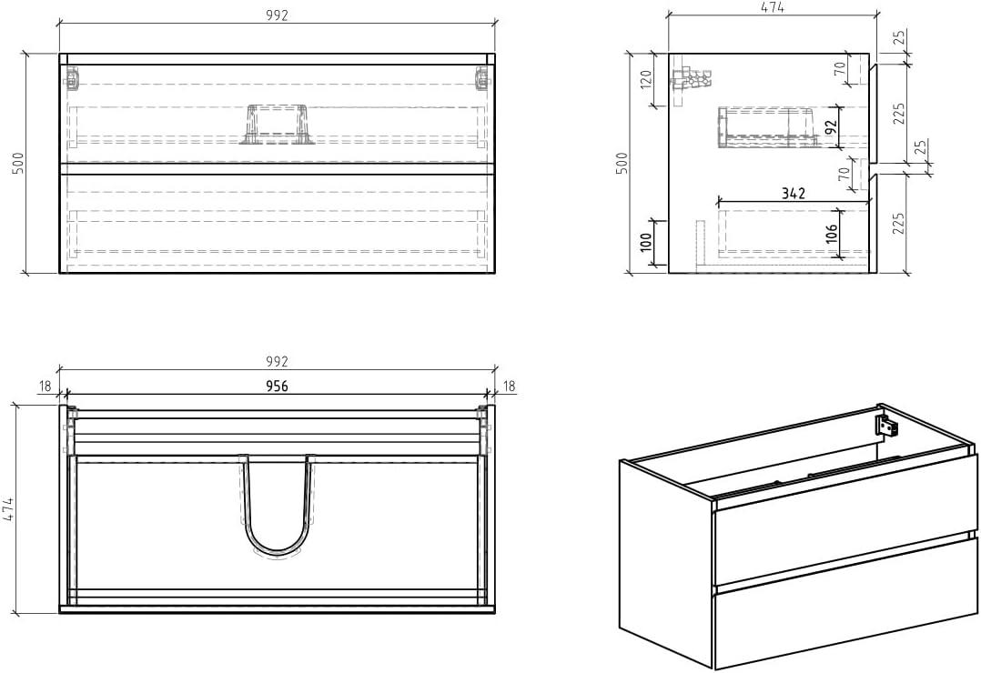 Waschbeckenunterschrank Angela 100cm - Eiche - Unterschrank Badmöbelset Unterschrank, Eiche 100cm, U