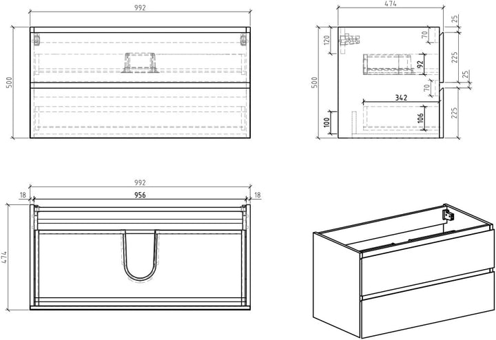 Waschbeckenunterschrank Angela 100cm - Eiche - Unterschrank Badmöbelset Unterschrank, Eiche 100cm, U