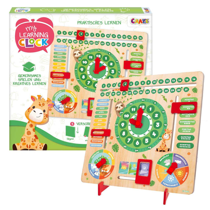 CRAZE My Learning Clock Animals – Lernuhr für Kinder aus Holz, Kalenderuhr zum Lernen für Kinder , L