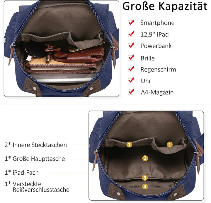 DORRISO Brusttasche Herren Mode Grosse Kapazität Schultertasche für 10,9 Zoll iPad mit Griff Mehrere