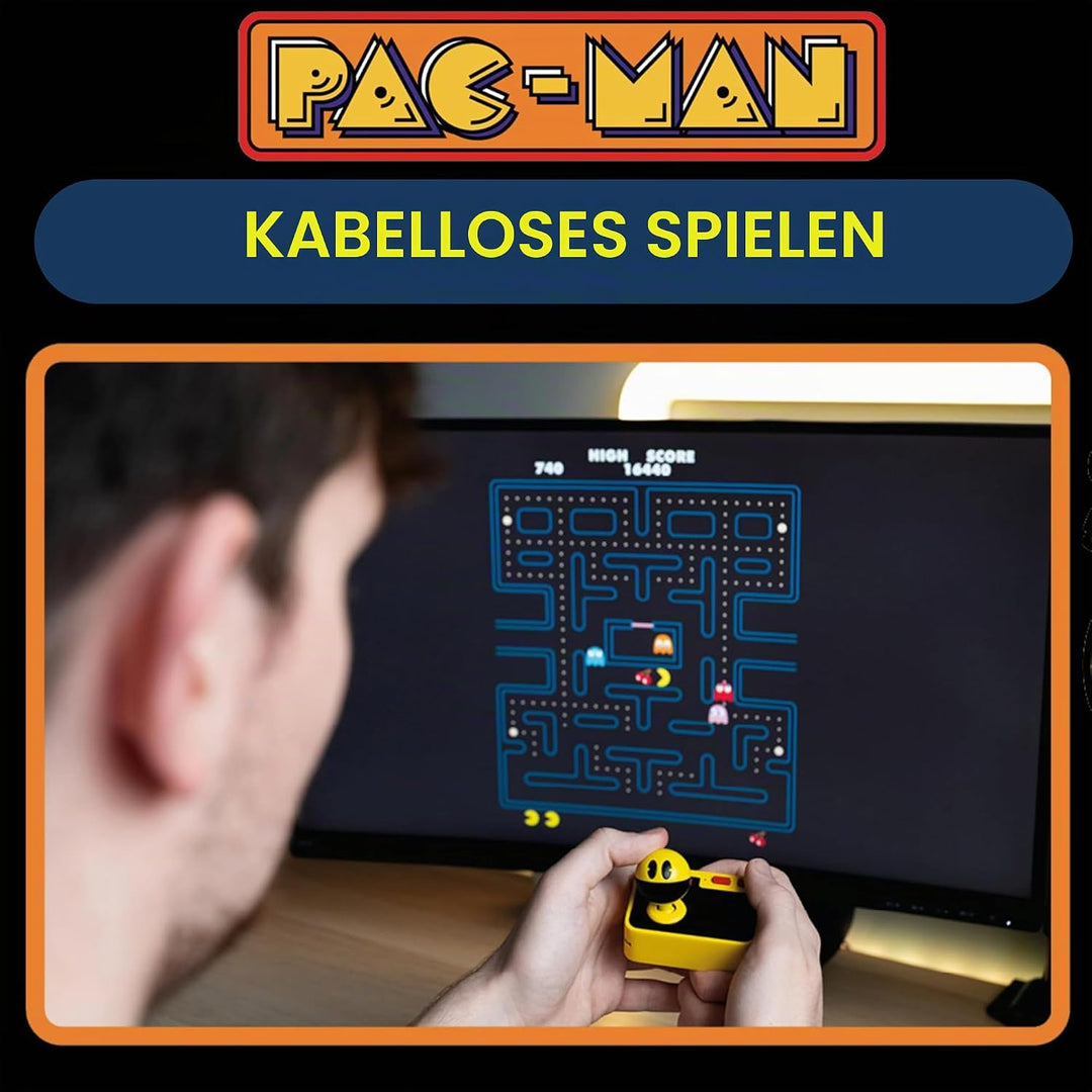 Fizz Creations PAC-MAN Plug & Play Retro Gaming Arcade Game Wireless Controller Included HDMI Cable