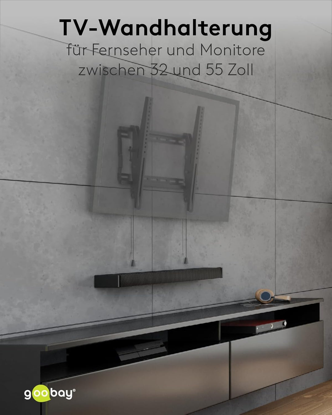 goobay TV-Wandhalterung neigbar 32–55 Zoll, VESA 400x400, bis 70 kg, Click-System – Pro TILT M – 499