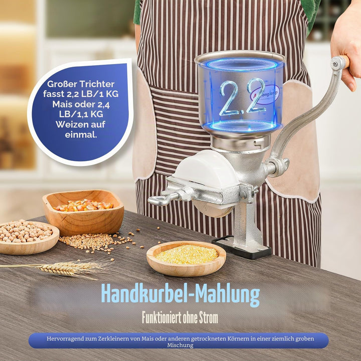 Moongiantgo Getreidemühle Manuelle mit 13cm Zoll grosser Trichter & 4cm Tischklemme, Fräsgrobheit Ei