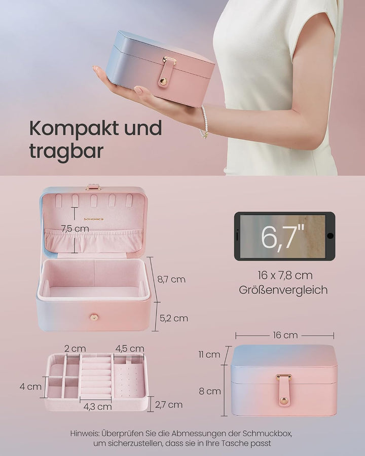 SONGMICS GISELLA Kollektion - Schmuckkästchen Reise mit 2 Ebenen, Schmuckkasten, Schmuckaufbewahrung