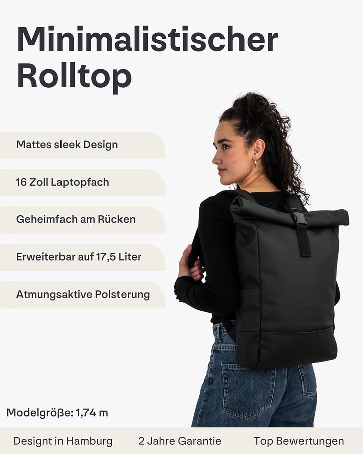 Johnny Urban Rucksack Damen & Herren - Harvey Medium - Rolltop Mit Laptopfach für Uni Business City
