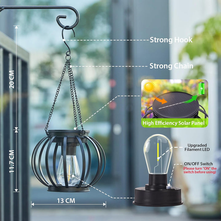 BUCASA Solarlampen für Aussen Hängend, 2 Stück Metall Solar Laternen für Draussen mit Grösser LED-Gl