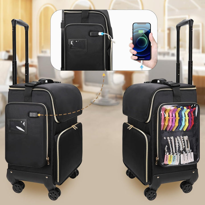 Kosmetikkoffer Trolley mit 360° Drehbaren Rädern, Friseurkoffer mit Abnehmbarer Tasche, Wärmeisolier