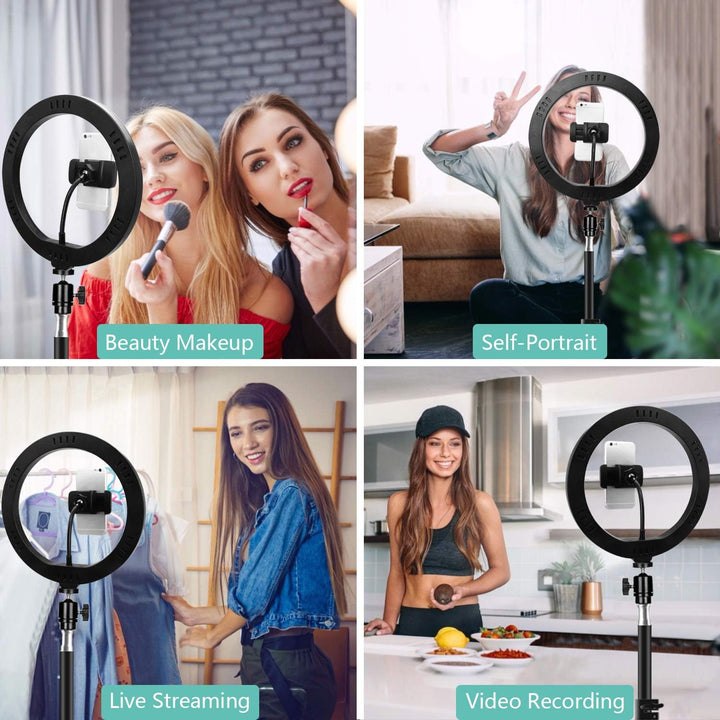 LED Ringlicht mit Stativ, 10 zoll / 25.4 CM Ringleuchte mit Stativ für handy Fernbedienung USB-betri