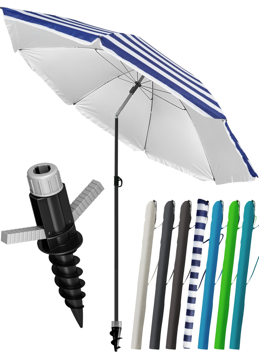 4smile Sonnenschirm Strand SunnyJoy Ø 180 cm, 3-IN-1 Set - UPF 50+ Strandschirm + Sonnenschirm Schut