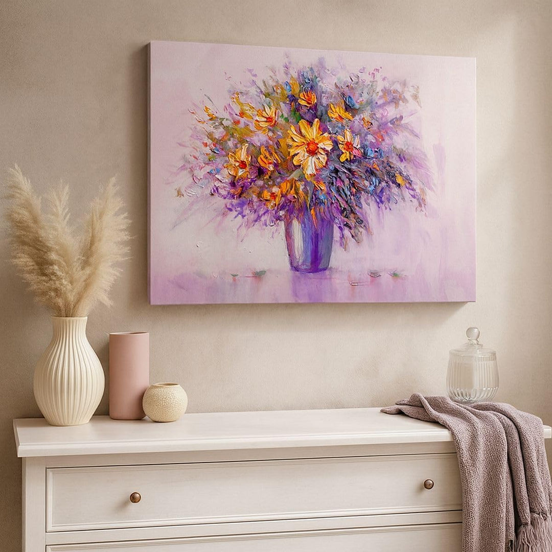 ARTTOR Bilder auf Leinwand Blumen Vase Leinwandbild mit Rahmen 70x50cm Wandbilder Dekoration Wohnzim