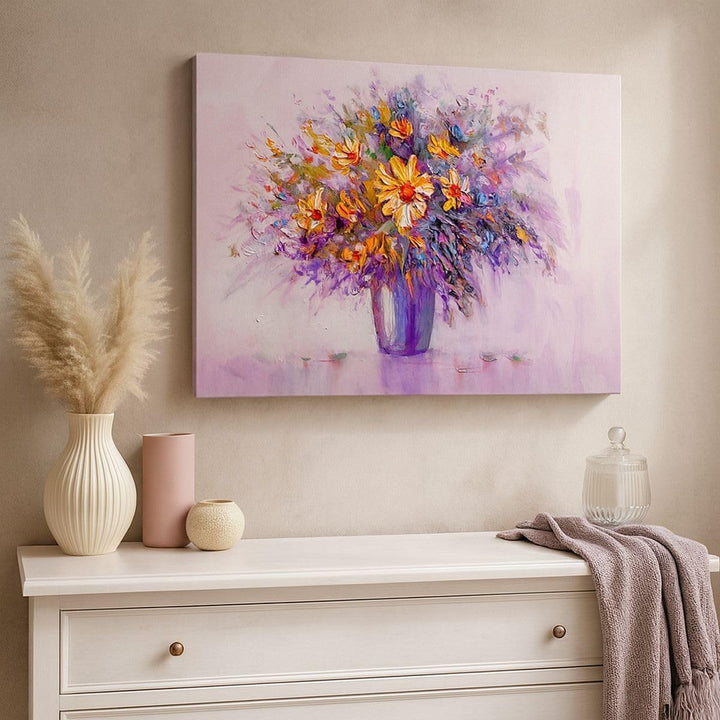 ARTTOR Bilder auf Leinwand Blumen Vase Leinwandbild mit Rahmen 70x50cm Wandbilder Dekoration Wohnzim