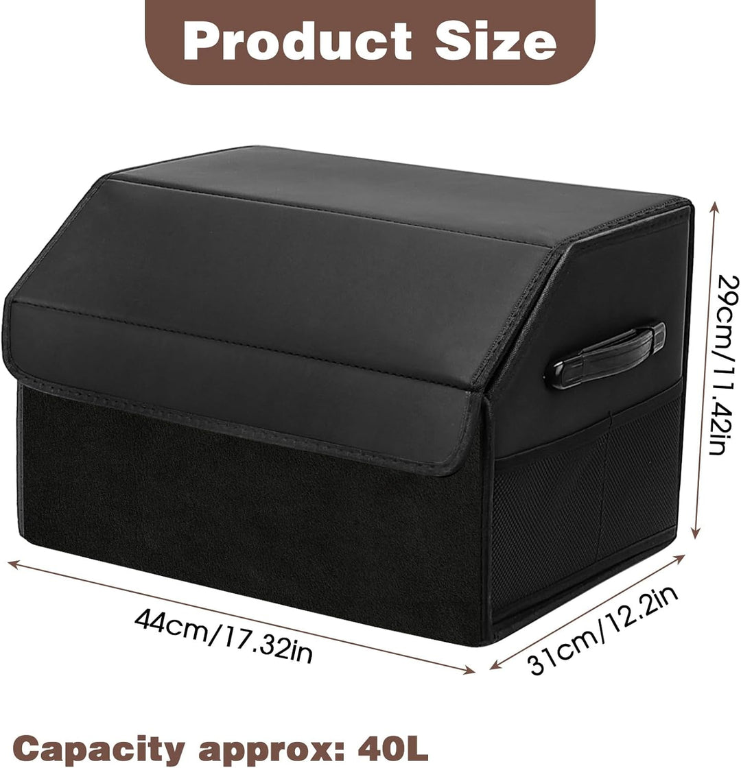 Auto Kofferraum Organizer, 40L Faltbare Leder Kofferraumtasche mit Deckel 44 * 31 * 29cm Autobox Was