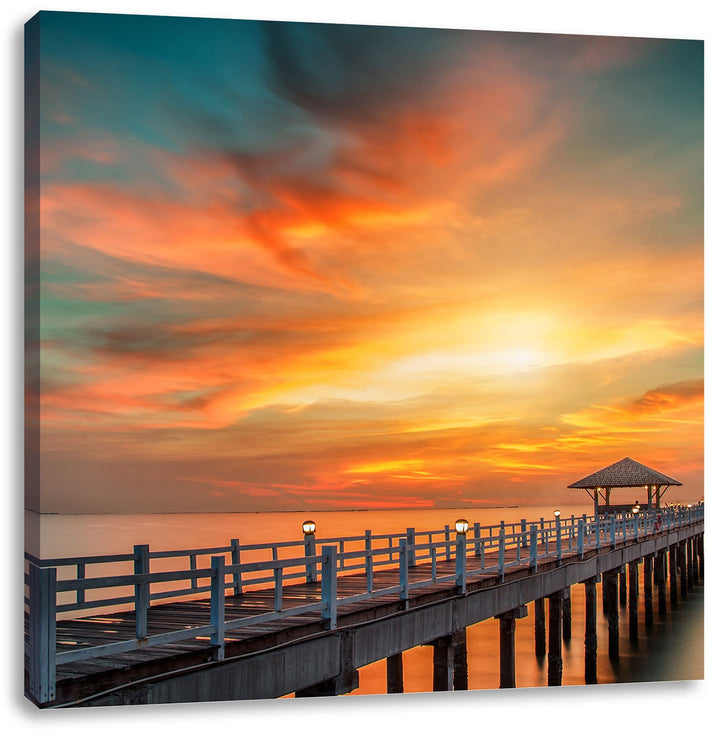 Pixxprint Steg ins Meer bei Sonnenuntergang als Leinwandbild Quadratisch/Grösse: 70x70 / Wandbild/Ku
