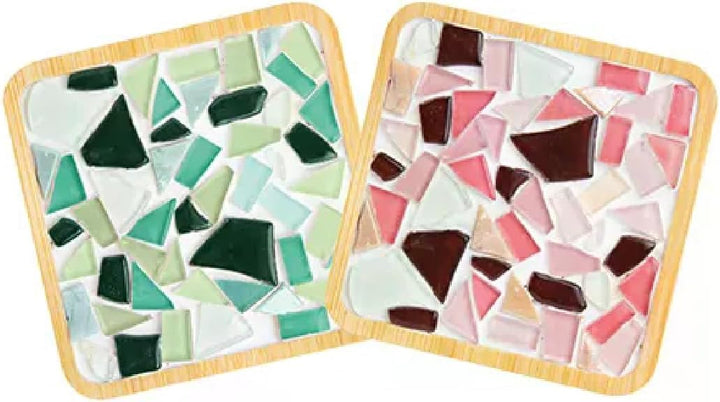 DIY Mosaik Untersetzer Kit - Machen Sie 2 Glasfliesen-Untersetzer, komplettes Bastelset mit Bambusba