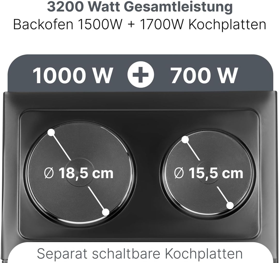 ProfiCook Minibackofen mit Kochplatten und Drehspiess | 32L | Umluft, Oberhitze, Unterhitze, Drehspi