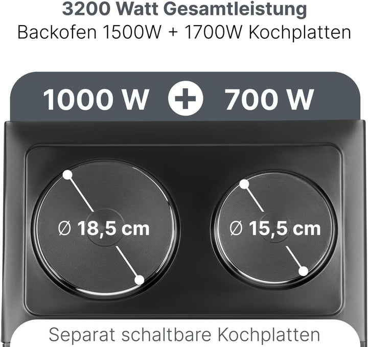 ProfiCook Minibackofen mit Kochplatten und Drehspiess | 32L | Umluft, Oberhitze, Unterhitze, Drehspi