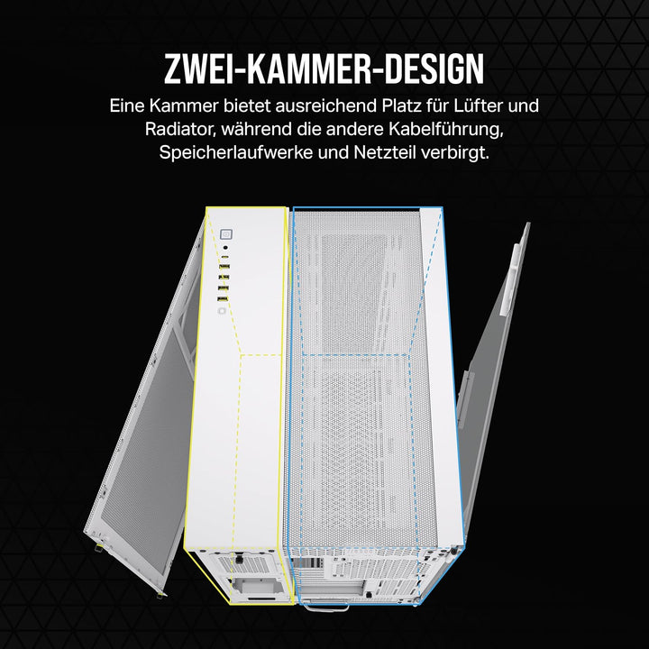 CORSAIR 6500D Airflow Mid-Tower ATX PC-Gehäuse - Ohne Lüfter - Zweikammer-Design - Grosse Kühlungsfl