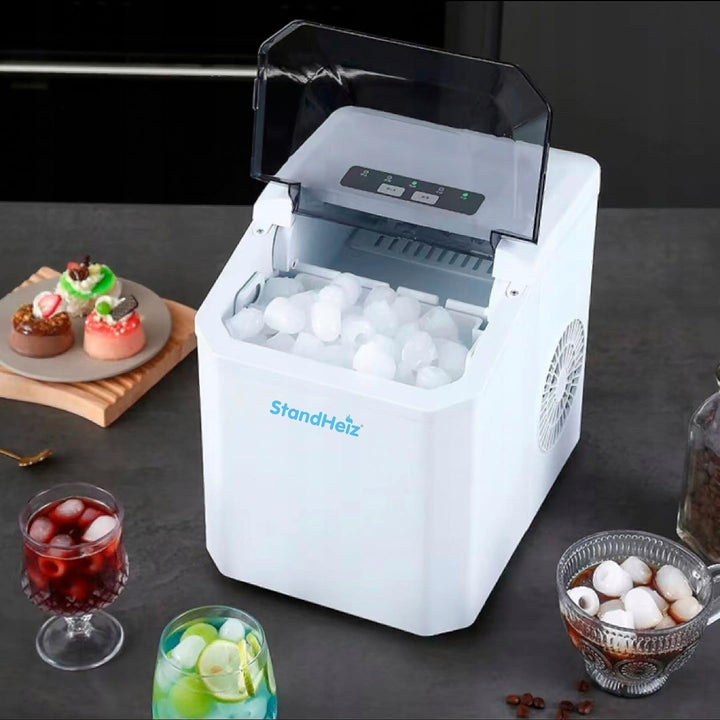 Eiswürfelmaschine Weiss 230 V – Kompakter Ice Maker mit Selbstreinigungsfunktion, 12 kg / 24 h, leis