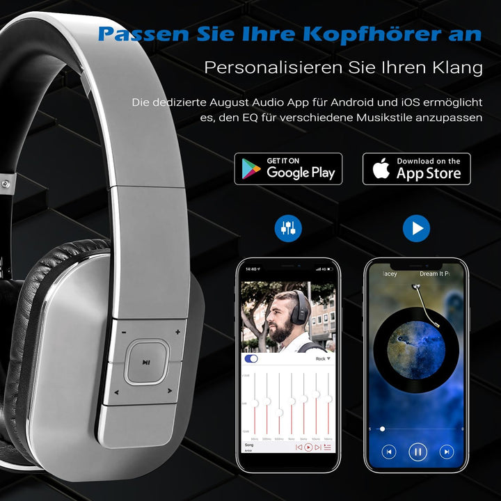 August EP650 - Bluetooth Kopfhörer v4.2 NFC mit aptX Low Latency - Stereo Over Ear Headphones mit Au