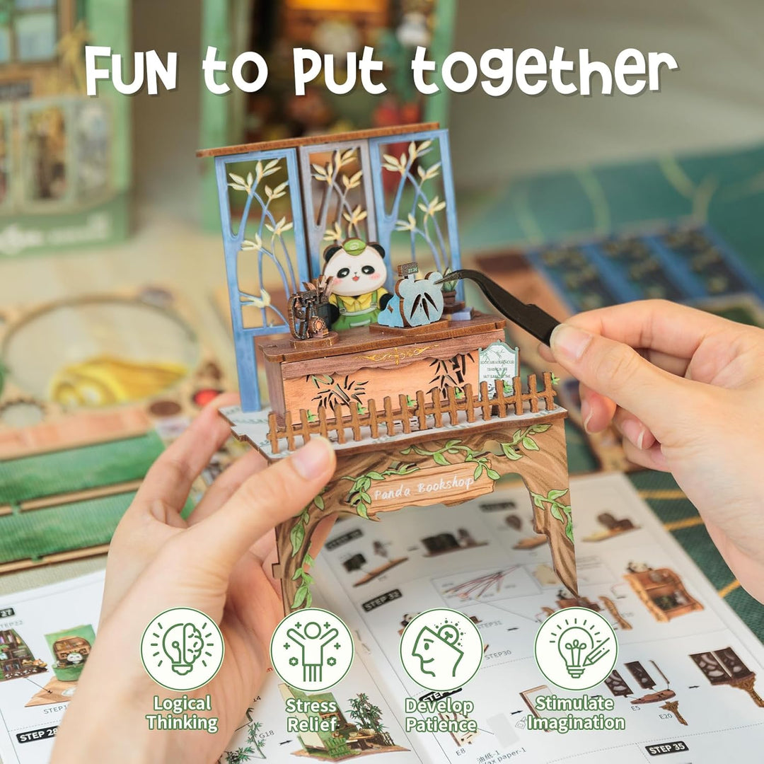 CUTEBEE DIY Book Nook Puppenhaus Kit mit Staubschutz und LED-Licht -DIY Miniatur Haus Kit,Holzkunst