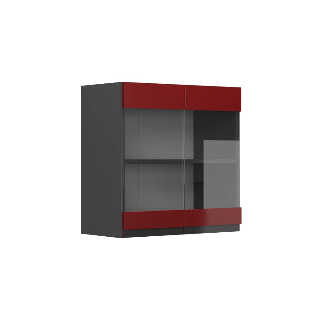 Vicco Küchenschrank Glas R-Line, Rot/Anthrazit, 60 cm J-Shape Rot Hängeglasschrank 60 cm, Rot Hängeg
