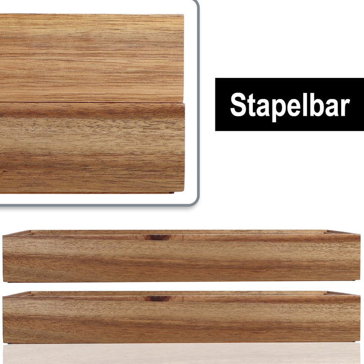 com-four® 2X Schubladen-Organizer aus Akazienholz 37,5 x 15 x 5 cm Akazie - 2 Stück - 37,5cm, Akazie