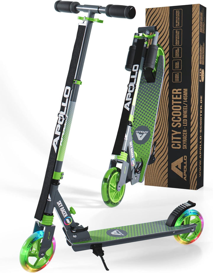Apollo Skyracer City Roller mit LED Leuchträdern | Roller Kinder 6 Jahre | City Scooter mit Federung