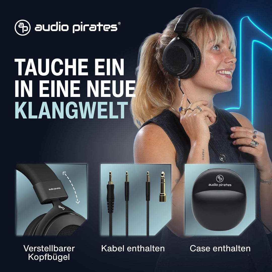 audio pirates Rick Professional Over-Ear HiFi-Kopfhörer – Offenes Design - mit Case, HiFi-Sound, 3m