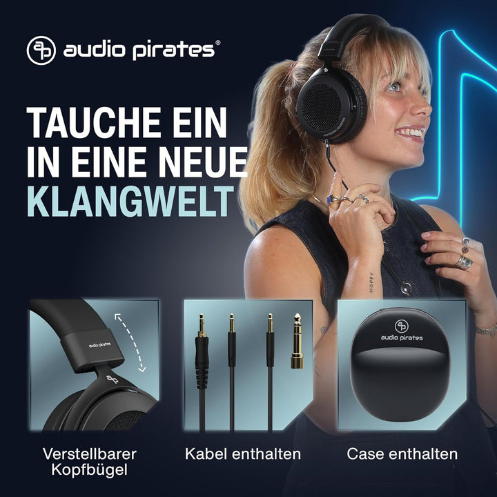 audio pirates Rick Professional Over-Ear HiFi-Kopfhörer – Offenes Design - mit Case, HiFi-Sound, 3m