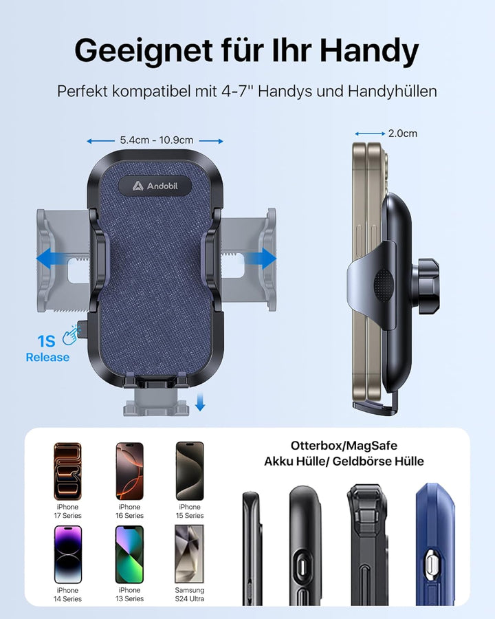andobil Handyhalterung Auto [2025 Neueste Saugnapf] 3 in 1 Saugnapf & Lüftung Halter Universale KFZ