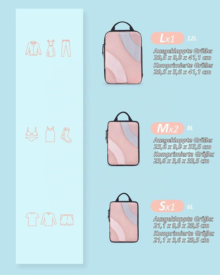 BAGSMART Packing Cubes Compression 4 Stück, Packwürfel Kompression Koffer Organizer Set, Travel Esse