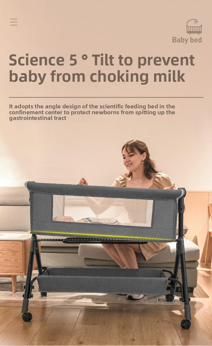 Beistellbett Baby mit Wickeltisch, Klappbares Babybett, Multifunktional Stubenwagen Baby, 3-Fach Höh