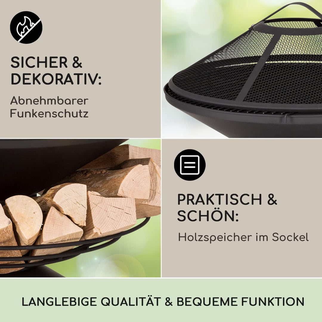 Blumfeldt Feuerschale, Wetterfeste Feuerschale mit Grillrost & Funkenschutz, Stahl-Feuerschalen Klei