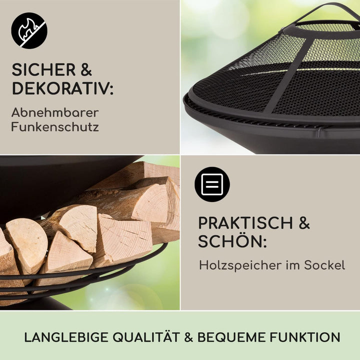 Blumfeldt Feuerschale, Wetterfeste Feuerschale mit Grillrost & Funkenschutz, Stahl-Feuerschalen Klei