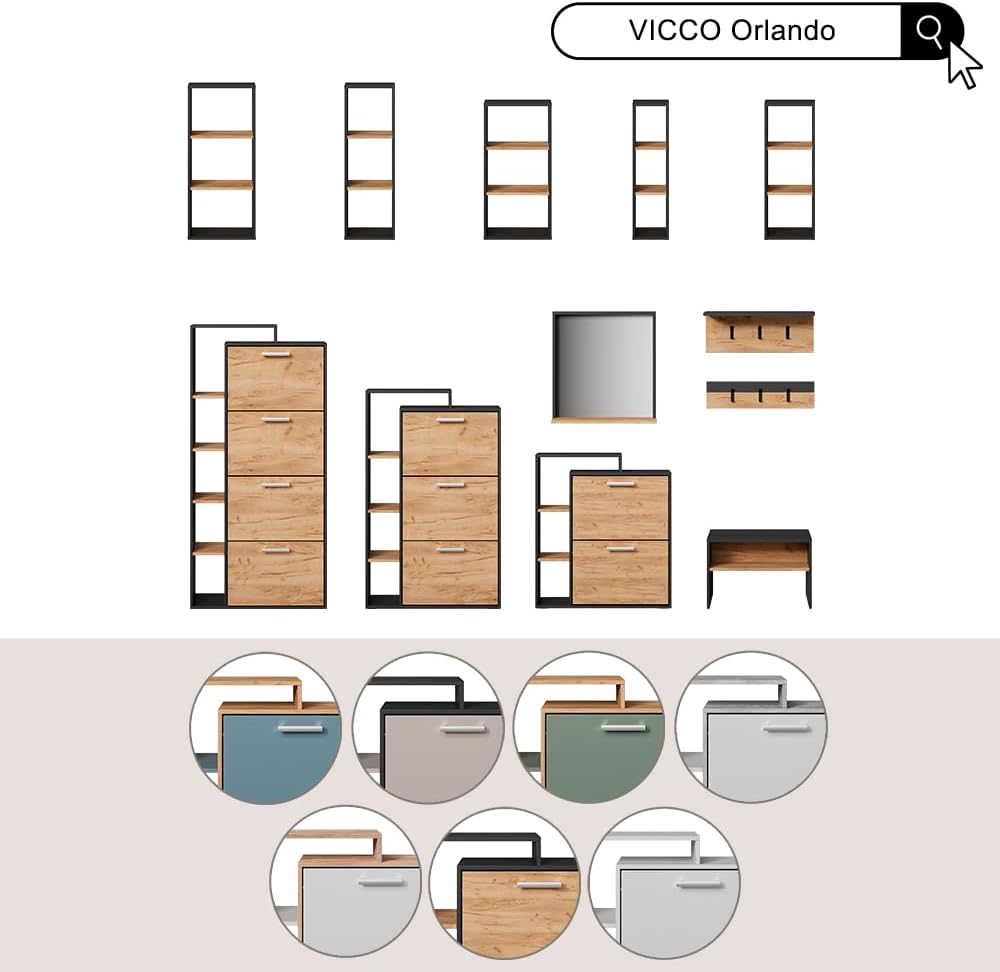 Vicco Schuhkipper Orlando, Schuhregal, Beton, 24.5 x 90 cm Weiss/Beton 2 Fächern, Weiß/Beton 2