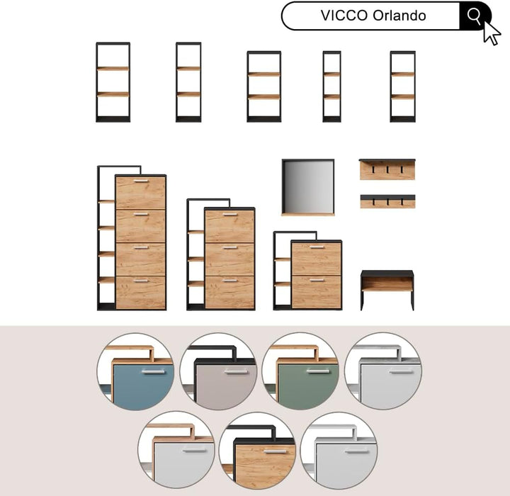 Vicco Schuhkipper Orlando, Schuhregal, Beton, 24.5 x 90 cm Weiss/Beton 2 Fächern, Weiß/Beton 2