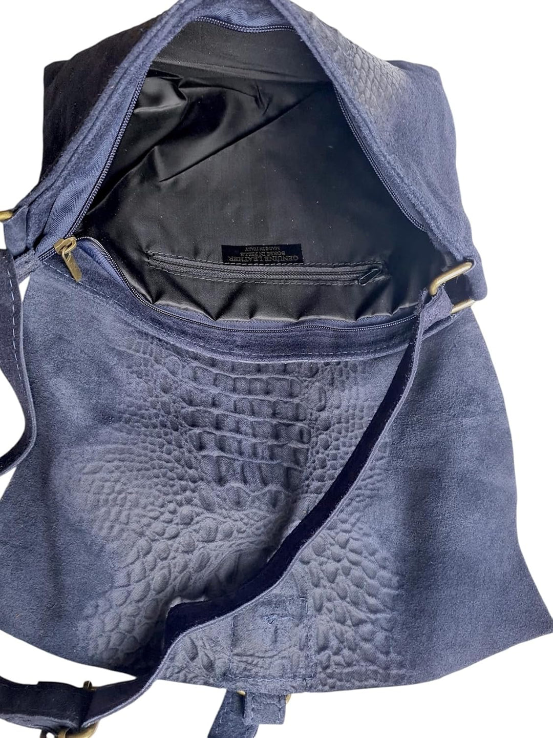Damen Wildledertasche mittelgross, Wildleder Umhängetasche Cross Body, flache Schultertasche aus ech