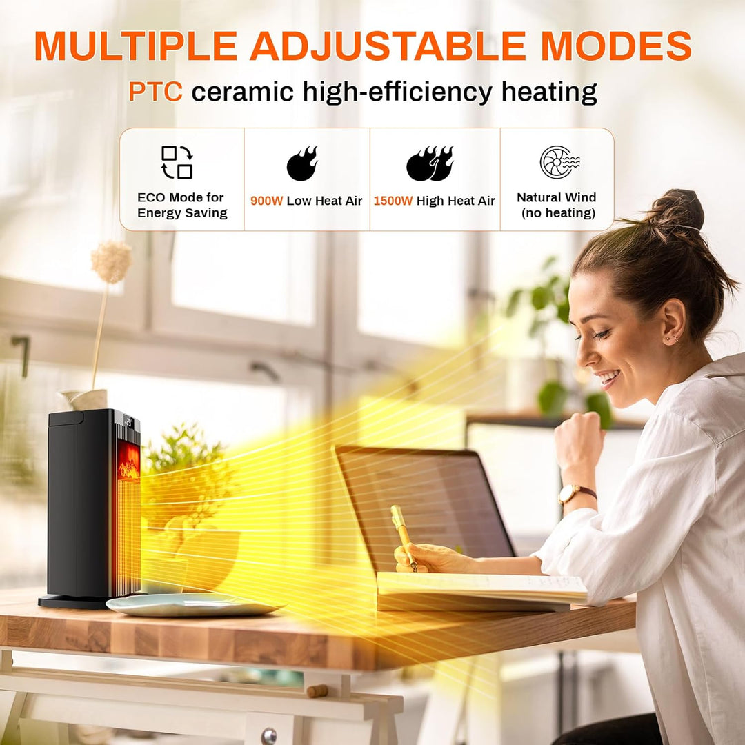LIFERUN Heizlüfter Energiesparend Leise, 1500W Heizung Elektrisch mit 3D Flammenlicht, 4 Modus 12 St