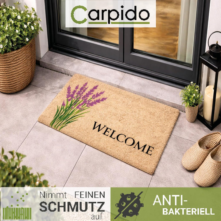 Carpido Fussmatte Kokos Lavendel - Türmatte 2er Set 40 x 60 cm - antibakterielle Eingangsmatte natür