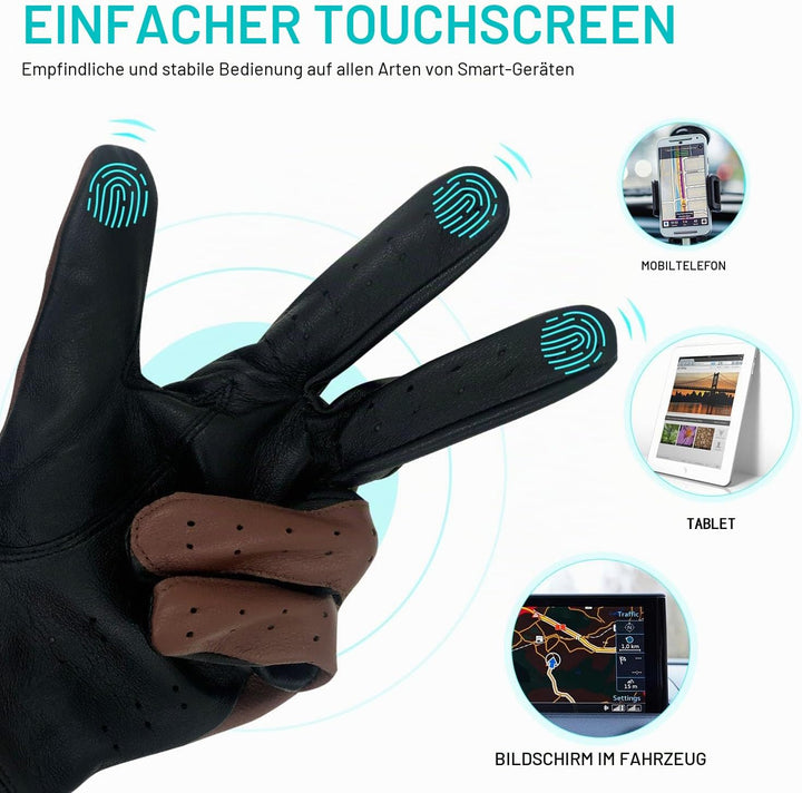 ZLUXURQ Herren Luxus 100% Schaffell Fahrhandschuhe-Weiches hochwertiges Leder, Small(20.4-21.6cm) Sc