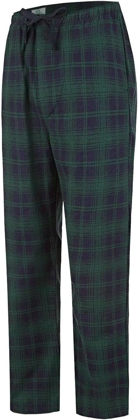 GLOBAL Herren Schlafanzughose 100% Baumwolle Flanell L Blau Kariert & Grün Kariert 2, L Blau Kariert