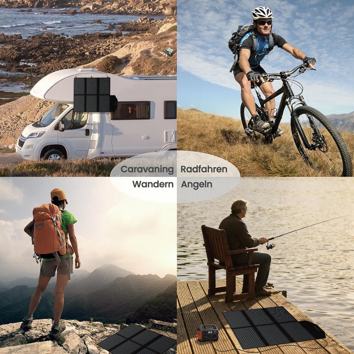 FlexSolar 60W Faltbares Solarladegerä, ETFE tragbare Solarmodule mit DC/QC 3.0 USB-A & USB-C(PD 45W)