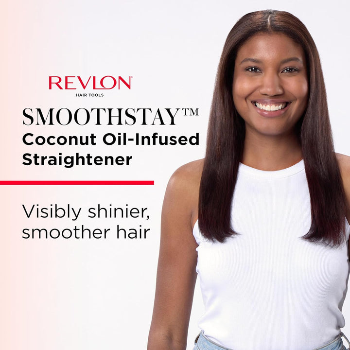 Revlon SmoothStay 25 mm Glätteisen mit Kokosnussöl-Infusion + Reisebeutel (schwimmende Platten mit a