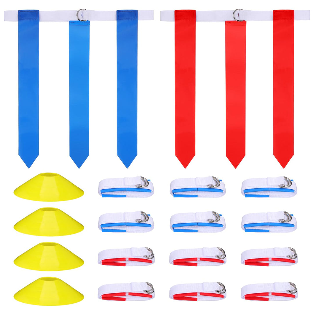 VORCOOL – 16-tlg. Flag Football Set mit 12 Gurten, 4 Kegeln für Fussball- und Footballtraining