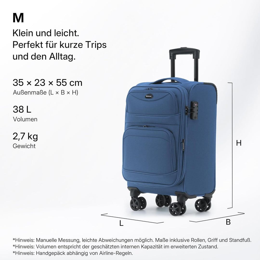 Stoffkoffer erweiterbar mit Frontfächern,15% Extra-Volumen, TSA-Schloss, 360° Doppelrollen & verdeck