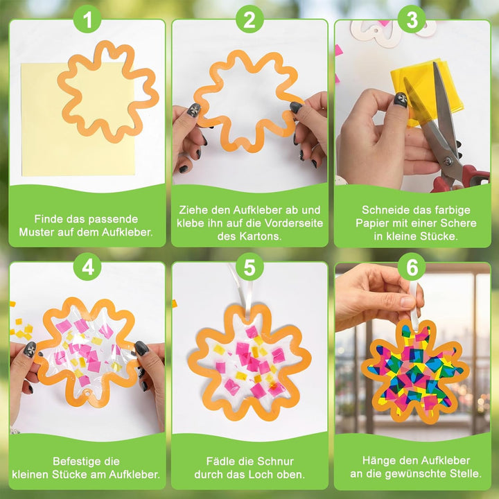 Bastelset Frühling Kinder,16 Stück Blumen fensterbilder basteln,Frühling Bastelset Farben,DIY fenste